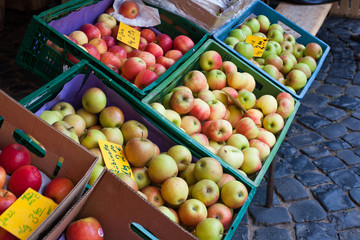 Fresh healthy bio apples on German farmer agricultural market