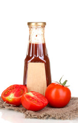 Tomato sauce in bottle isolated on white