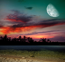 Magical evening on the ocean and the moon