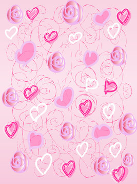 The pink background with hearts and roses