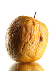 Yellow apple as problem skin concept, isolated on white