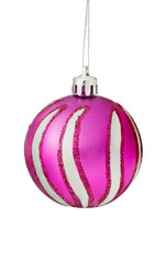 Purple Christmas Tree Ball Hanging Over White Background.