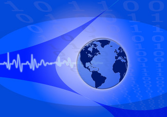 Pulse world on blue binary numbers background