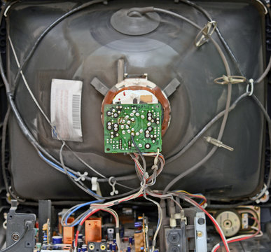 Cathode ray tube, old television rear side