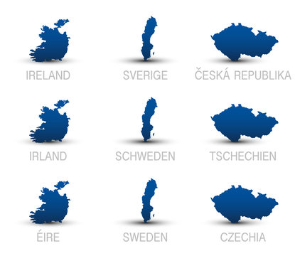 Vector Icons Landkarten *** Irland Schweden Tschechische Rep.