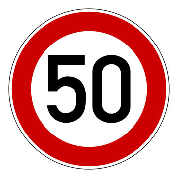 Verkehrszeichen - Höchstgeschwindigkeit 50 km/h, Schild