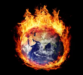 Papier Peint photo Lavable Flamme Globe terrestre en feu (hémisphère est)