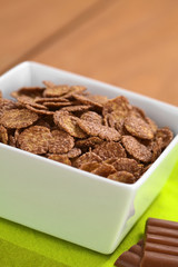 Bowl of chocolate corn flakes cereal