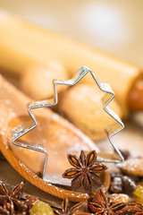 Christmas Baking. Tree shaped cookie cutter with star anise