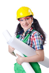 Woman architect isolated on white