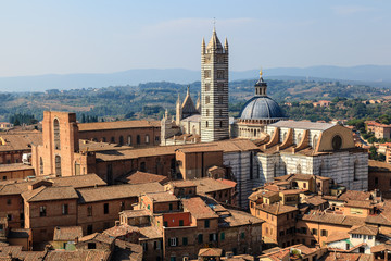 Aerial View on Siena and Santa Maria Cathedral, Tuscany, Italy