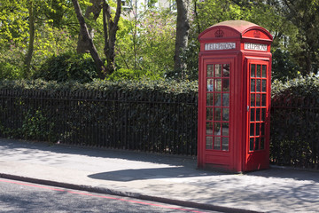 Traditional London red telephone box