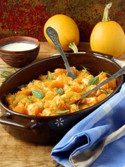 Pumpkin, stewed with cream, sage and rosemary