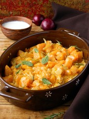 Pumpkin, stewed with cream, sage and rosemary