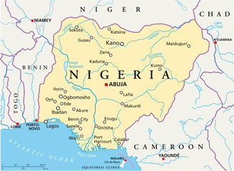 Nigeria map (Nigeria Landkarte) - obrazy, fototapety, plakaty