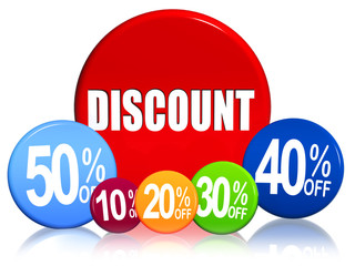 discount and different percentages in color circles