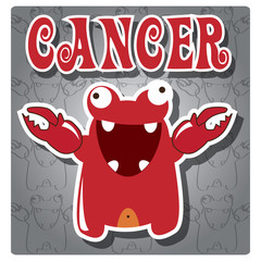 Zodica sign Cancer with cute colorful monster, vector