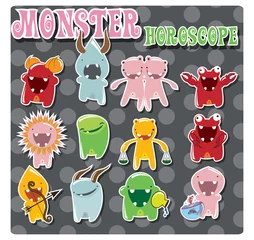 Washable wall murals Creatures Collection of zodiac signs with cute solorful monsters, vector