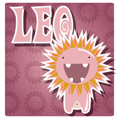 Zodica sign Leo with cute colorful monster, vector