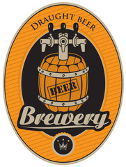 oval sticker with a barrel of beer