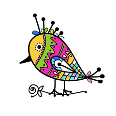 Sketch of funny colorful bird for your design