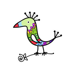 Sketch of funny colorful bird for your design