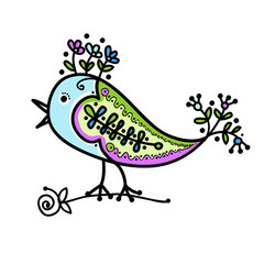 Sketch of funny colorful bird for your design