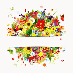 Fototapeta na wymiar Konstrukcja karty prezent z kwiatowym bukietem, Four Seasons