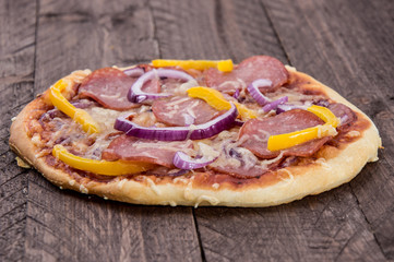 Fresh baked Pizza with Salami