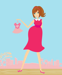 Beautiful pregnant woman on shopping for her new baby Vector