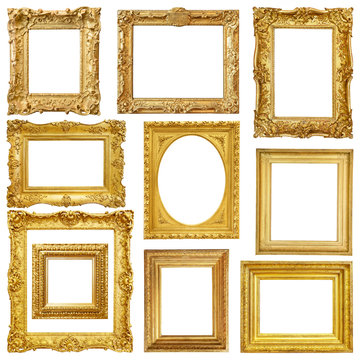Set of gold vintage frame isolated on white background