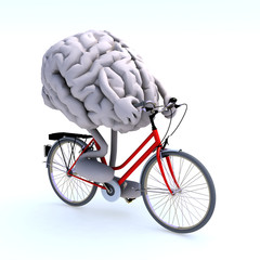 human brain with arms and legs riding a bicycle