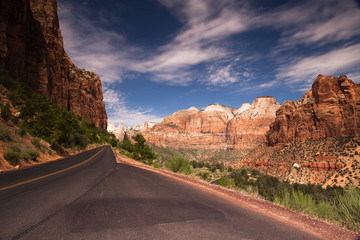 Road through Zion Canyon National Park, Utah