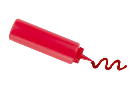 Catsup Bottle Squirt On A White Background