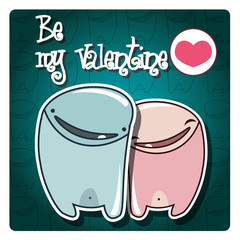 Valentine's day card with cute monsters, vector