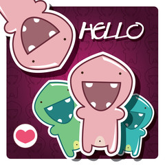 Valentine's day card with cute monsters, vector