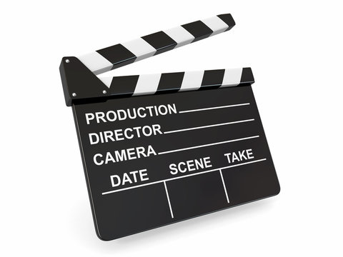 Movie industry. Clapperboard on white background.