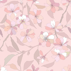 seamless pattern with white and pink flowers