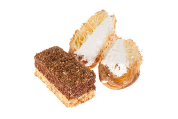 Delicious cakes on a white background