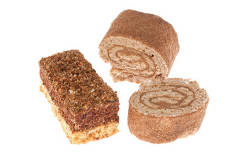 Delicious cakes on a white background