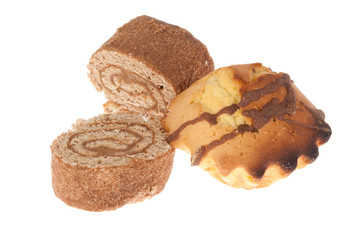 Delicious cakes on a white background