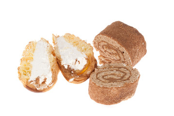 Delicious cakes on a white background