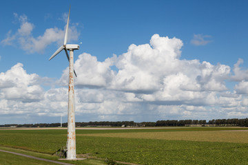 Dutch windturbine in rural landscape of Flevoland