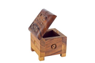 a wooden box for female ornaments and jewelry