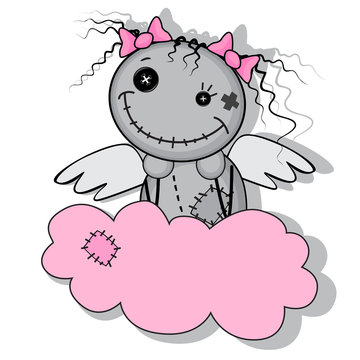 Monster girl with wings on a cloud