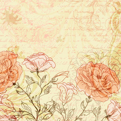 Grungy retro background with roses