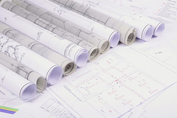 Architectural plans of the old paper ,tracing paper