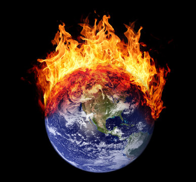Burning earth globe west hemisphere