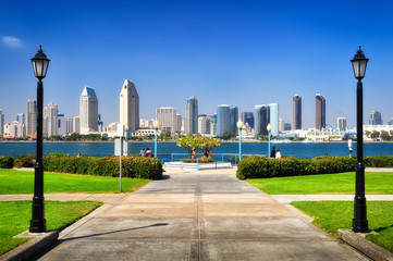 San Diego city view from the park - obrazy, fototapety, plakaty