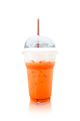 Glass of thai ice tea on white background